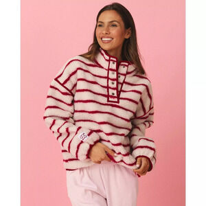 Eleven Eleven Striped Fleece Pullover - Red & Pink Stripe